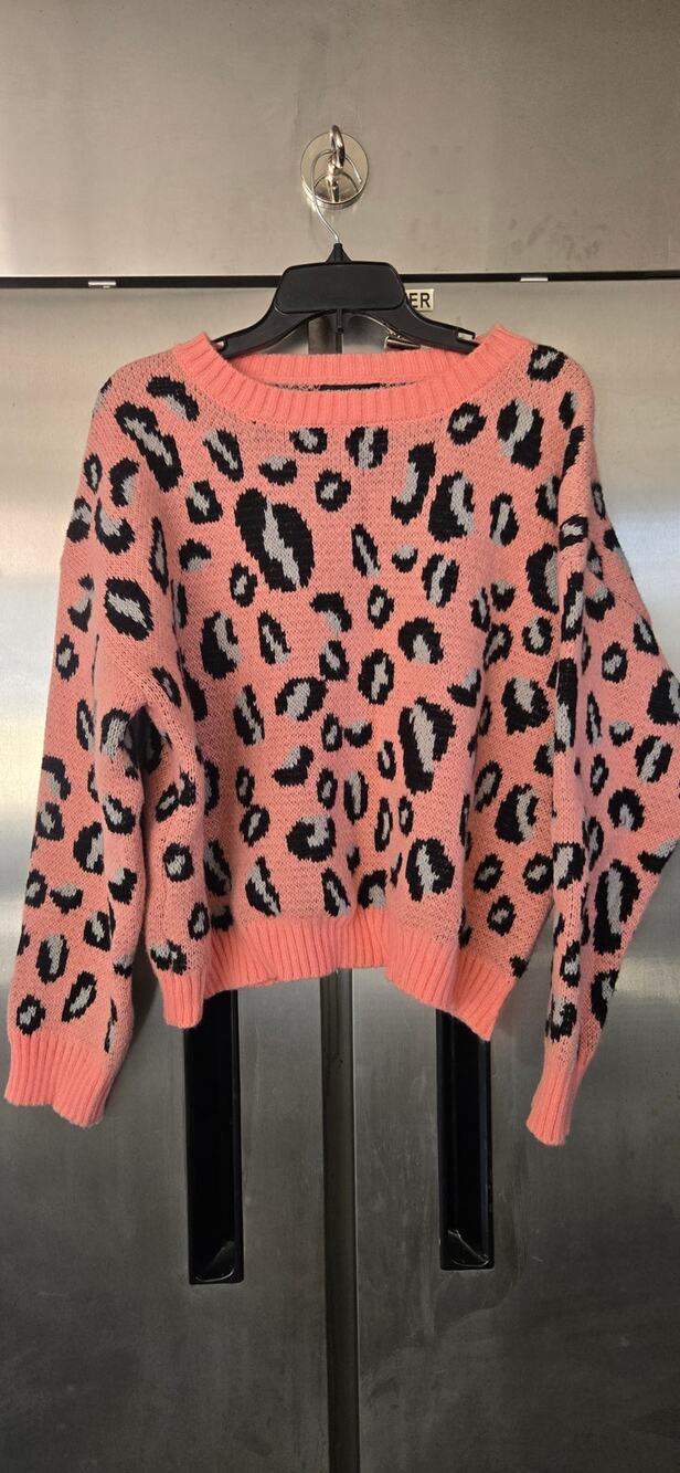 SHEIN Women's Pink Leopard Print Cropped Sweater Size XL